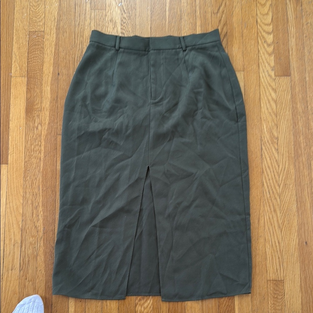 Cider Green Midi Pencil Skirt with Slit